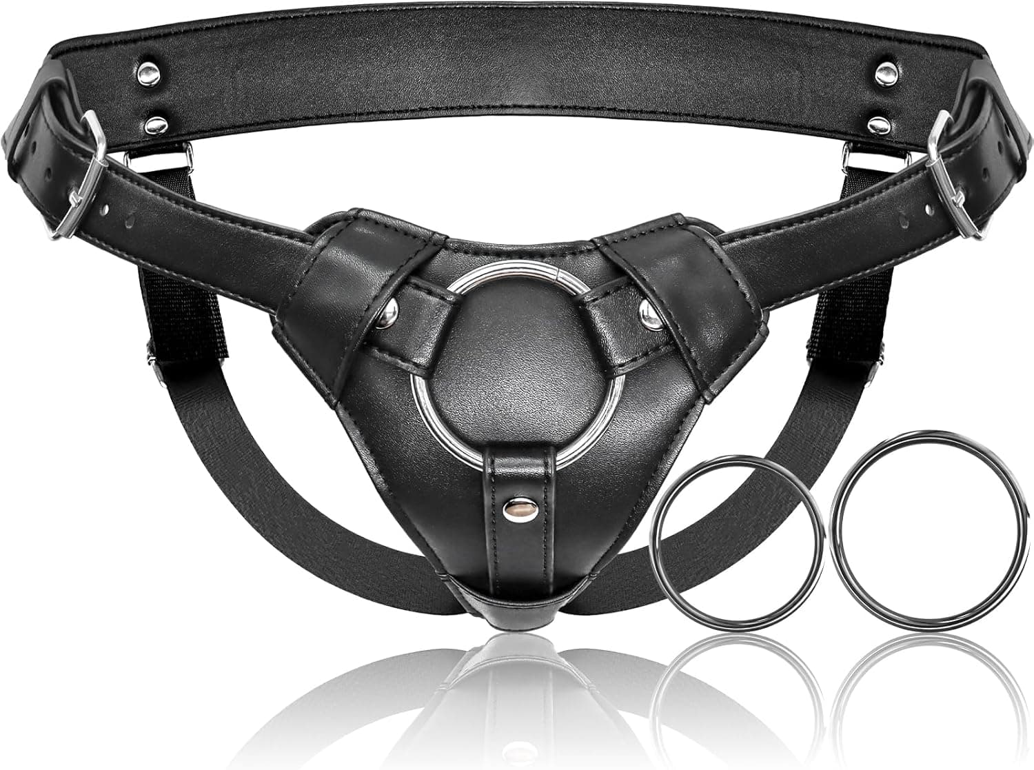 Strap On Sexspielzeug Umschnalldildos für Frauen und Männer, Verstellbarer Leder Strapon Dildo Harness mit 2 Metall O-Ringen, Umschnallpenis Sex Toys für lesbische &amp; schwule Paare Pegging SM Spiele