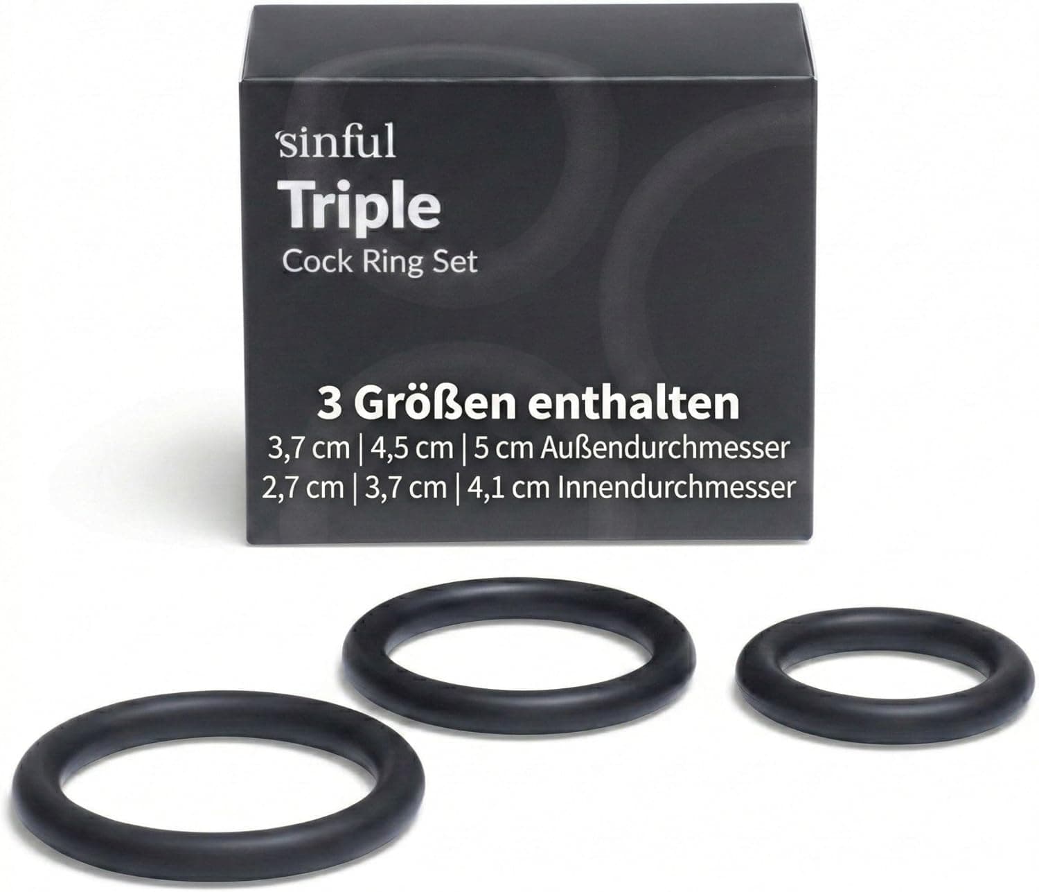 Sinful Penisring Set mit 3 Dehnbaren Penisringen aus Silikon - Erektionsförderndes, Langlebiges Cockringe Sexspielzeug für Männer - Penis Ring, Cock Ring Passend für Jede Größe Schwartz